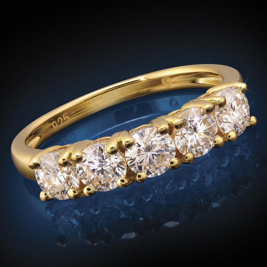 14KYG 5 Stone Round Moissanite Ring 1-1/6ctw