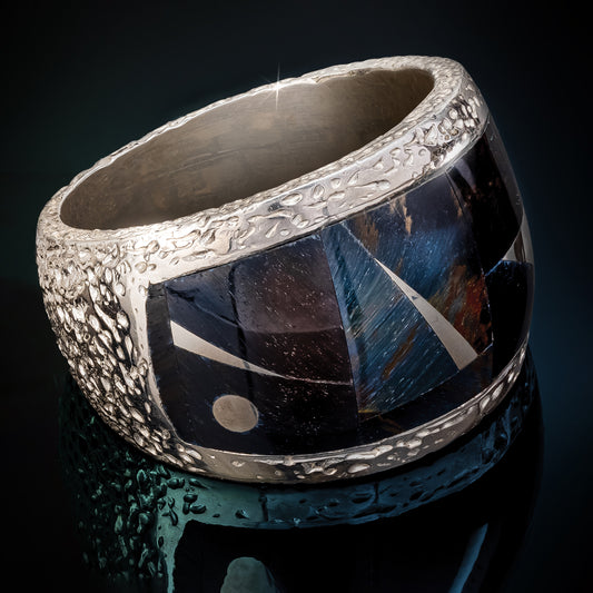 Sterling Mens Blue Tigers Eye & Black Jade Ring