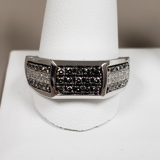 14K WG Mens Brown & White Diam Ring