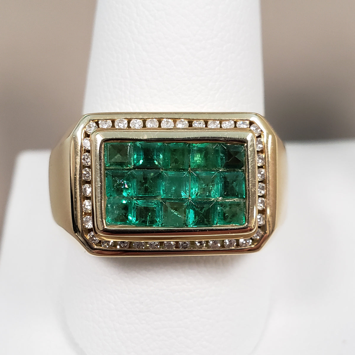 14KYG Invisible Set Mens Emerald Ring 1-1/2ctw