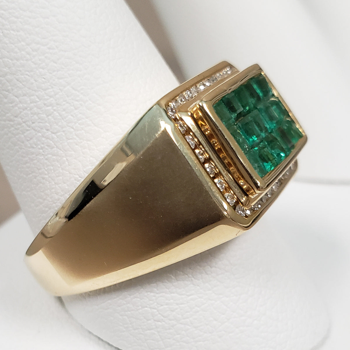 14KYG Invisible Set Mens Emerald Ring 1-1/2ctw