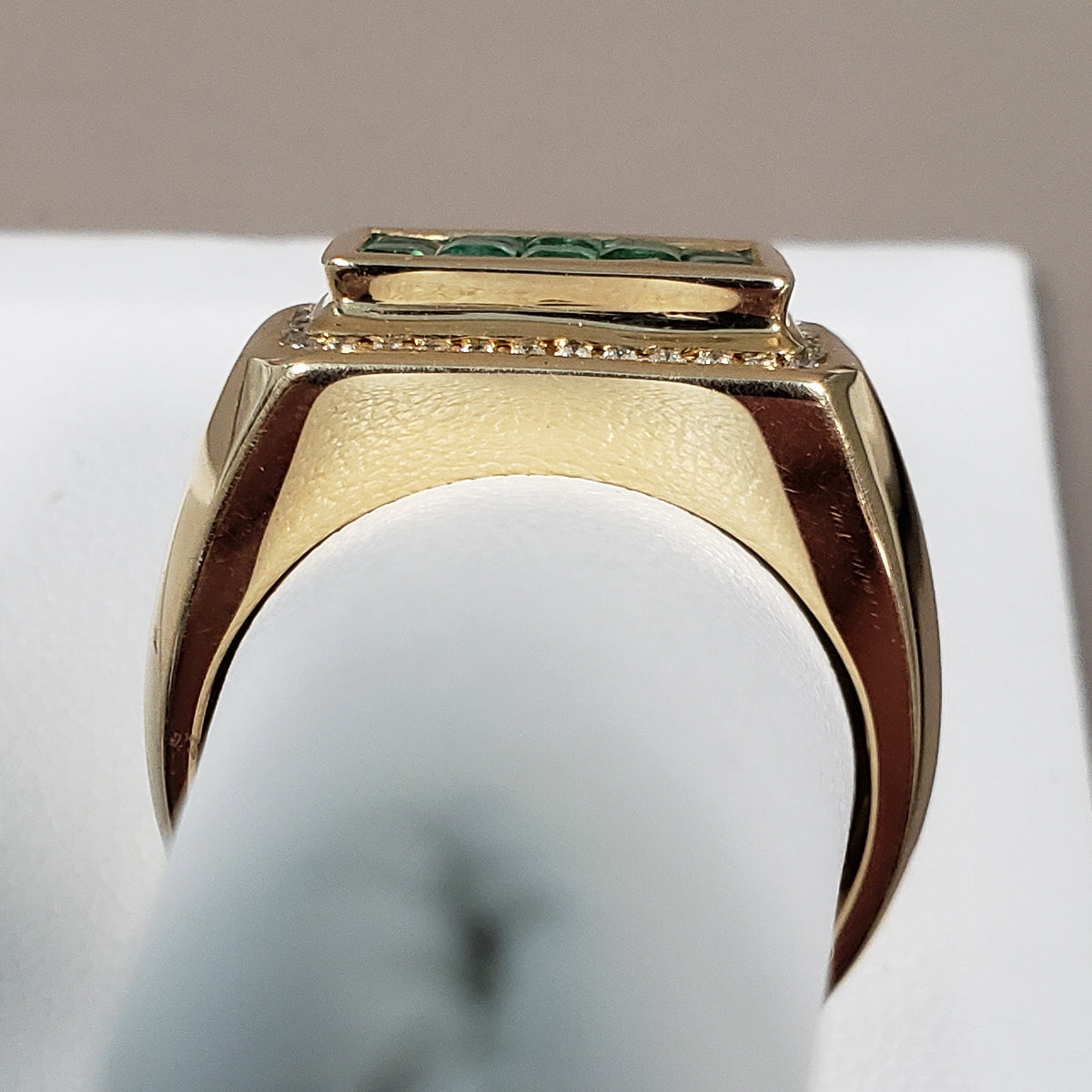 14KYG Invisible Set Mens Emerald Ring 1-1/2ctw
