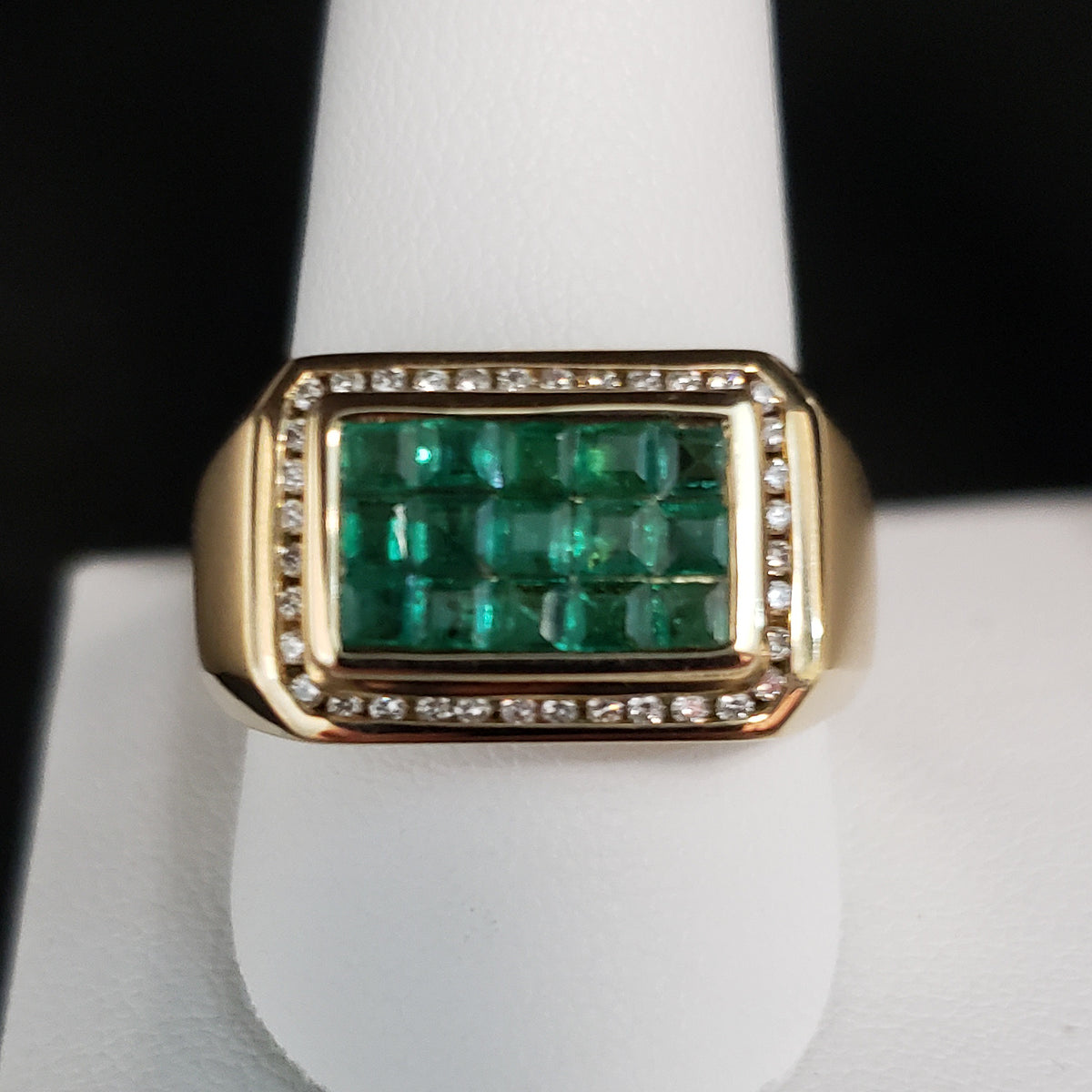 14KYG Invisible Set Mens Emerald Ring 1-1/2ctw