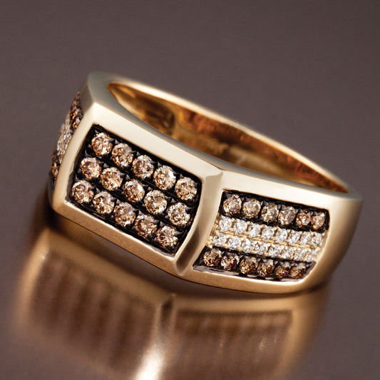 14K Yellow Gold Cognac and White Diamond Mens Ring 7/8ctw