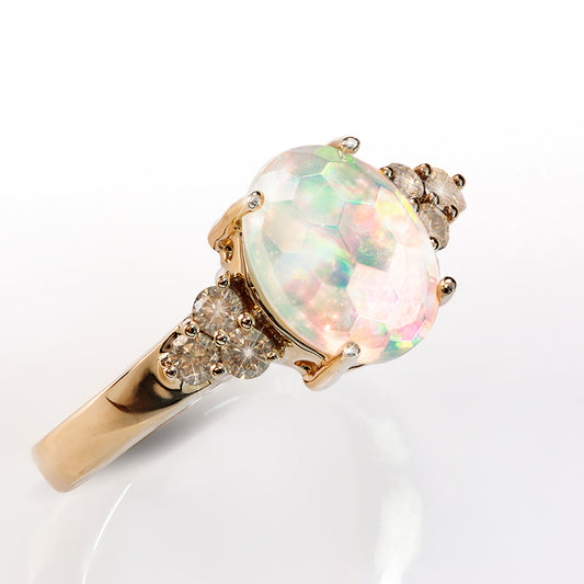 10KYG Honeycomb Opal & Champagne Diamond Ring