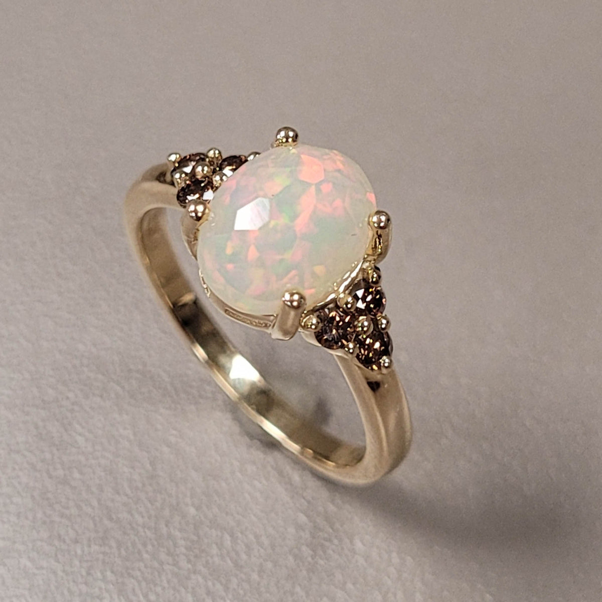 10KYG Honeycomb Opal & Champagne Diamond Ring
