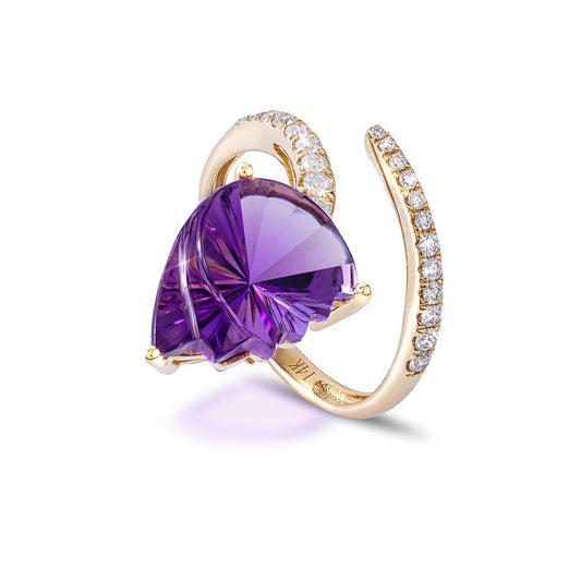 14KYG Amethyst & Diamond Wrap Ring 4-1/4ctw