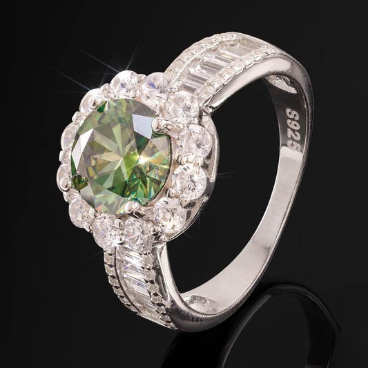 Sterling Silver Green/White Moissanite Ring 3-1/2ctw