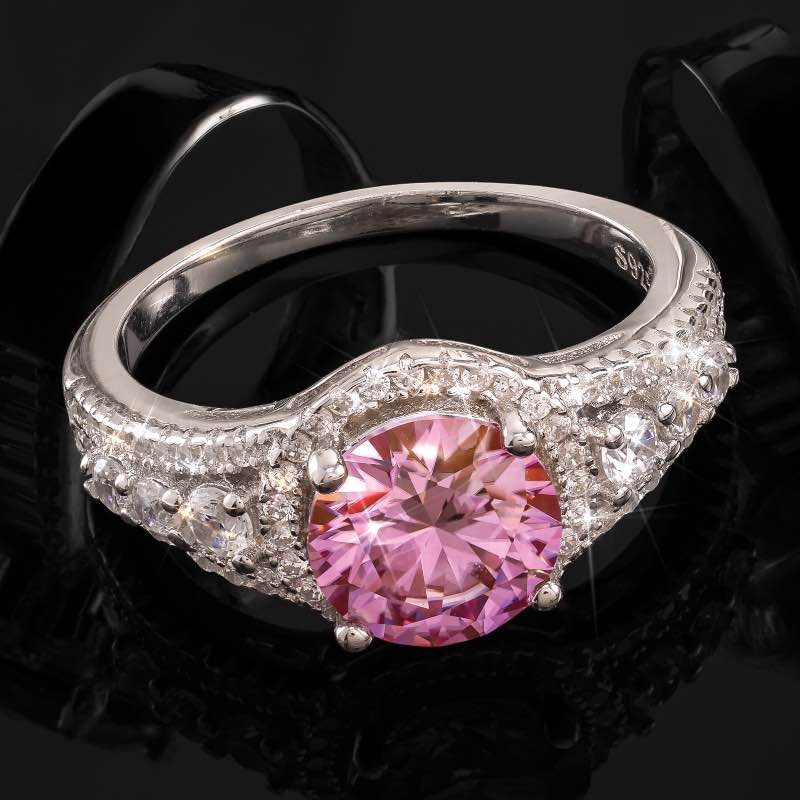 Sterling Silver Pink Moissanite Ring 3-1/2ctw