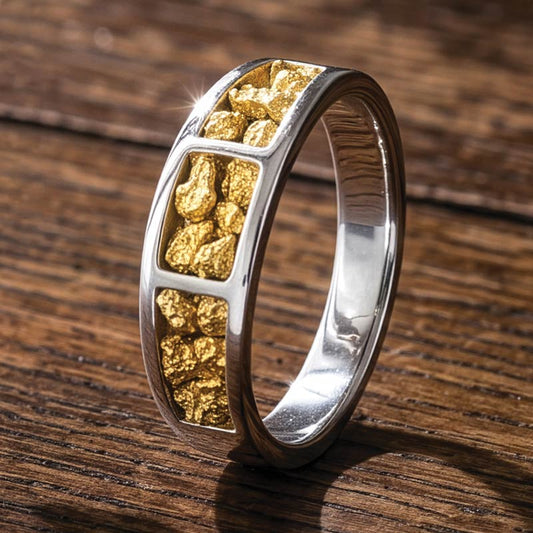 Sterling Silver Mens Yukon Gold Nugget Ring