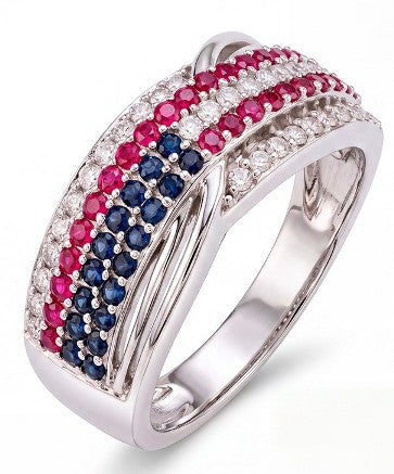10KWG Sapphire, Ruby & Diamond Ring 3/4ctw